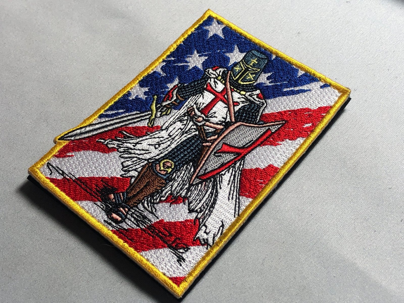 AMERICAN FLAG Templar Tactical Patch morale Crusader Cross Wills It Shield Christian Church In this sign thou shalt conquer warrior sword