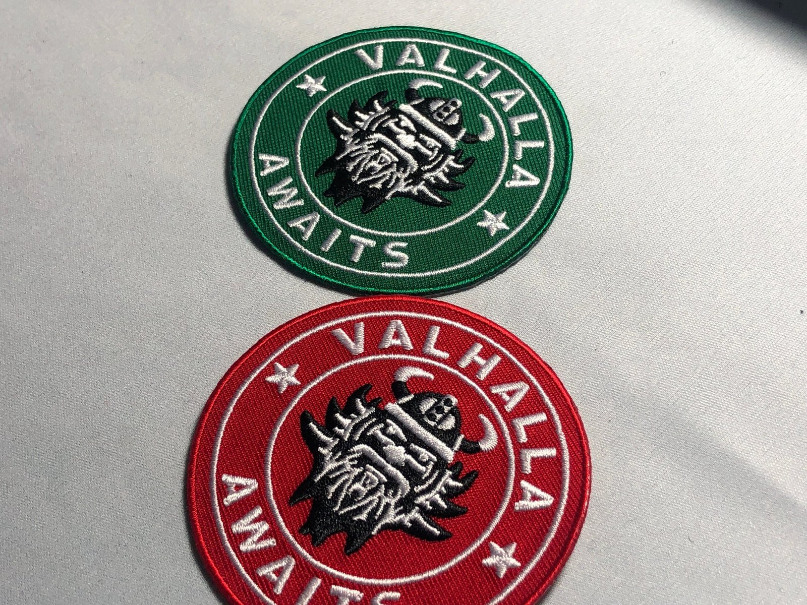 VALHALLA AWAITS Green Patch Morale Embroidery Norse Mythology Hall the Slain Odin Valkyrie Death Combat Scandinavia German Heaven tactical