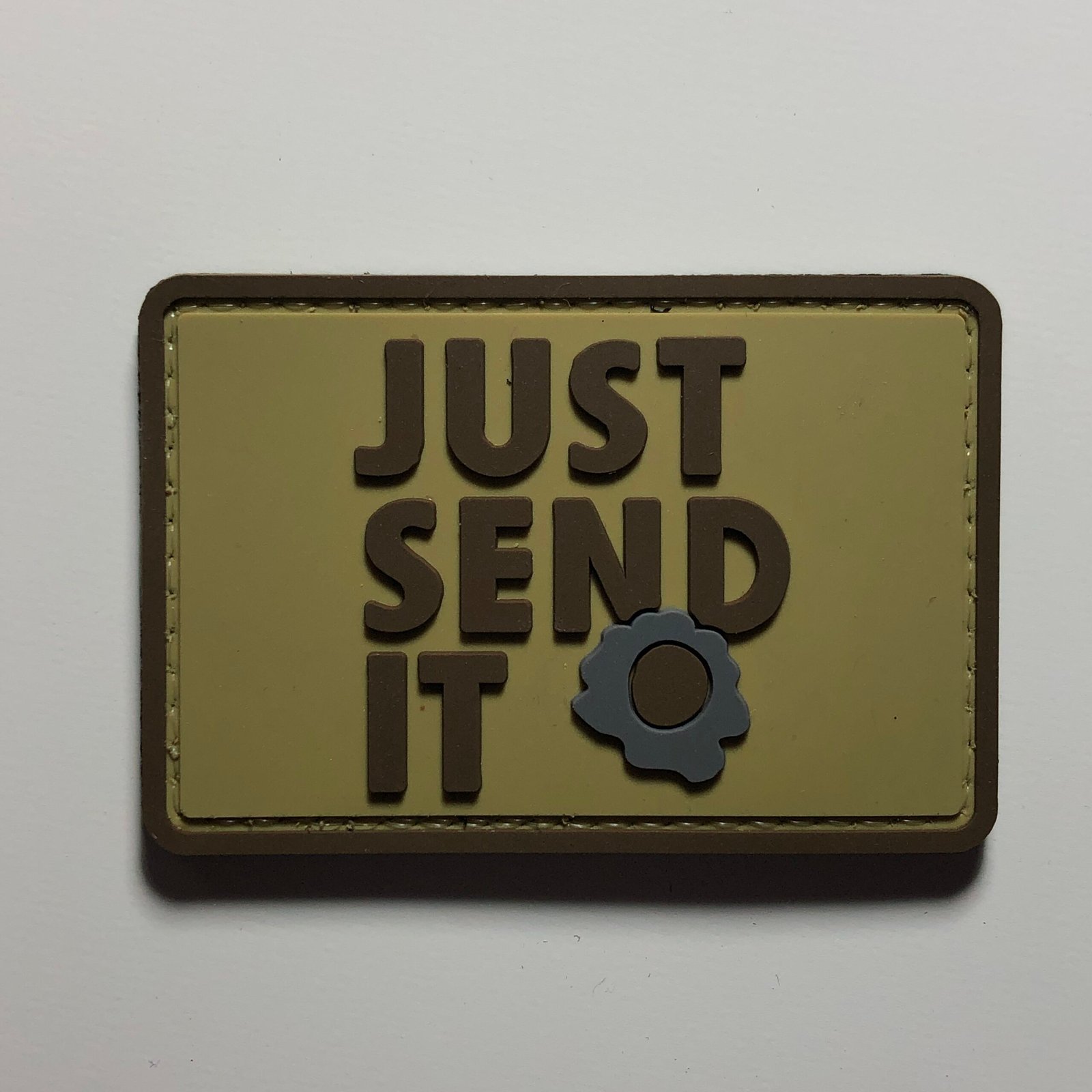 JUST SEND IT PVC Patch Morale for Tactical Uniforms – 3×2 Inches Bullet Design – Perfect for Bags, Vests, and Airsoft Gear”
