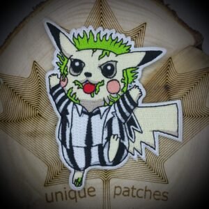 Mashup embroidery patch morale hook loop Tim Burton horror film movie Keaton Pikachu Alola Kanto Johto