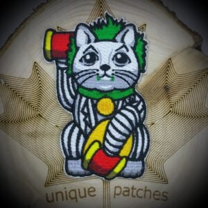 Lucky Cat Maneki Neko Mashup embroidery patch morale hook loop Tim Burton horror film movie Keaton Betelgeuse
