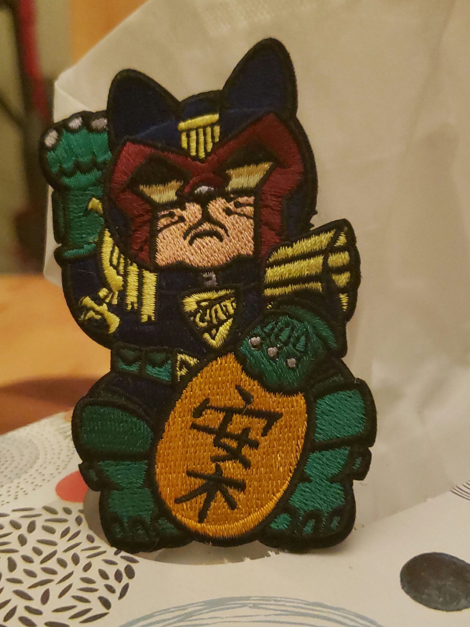 Lucky Cat Maneki Neko Mashup embroidery patch morale hook and loop movie Comics hook and loop SF Movie Stallone Mega City One