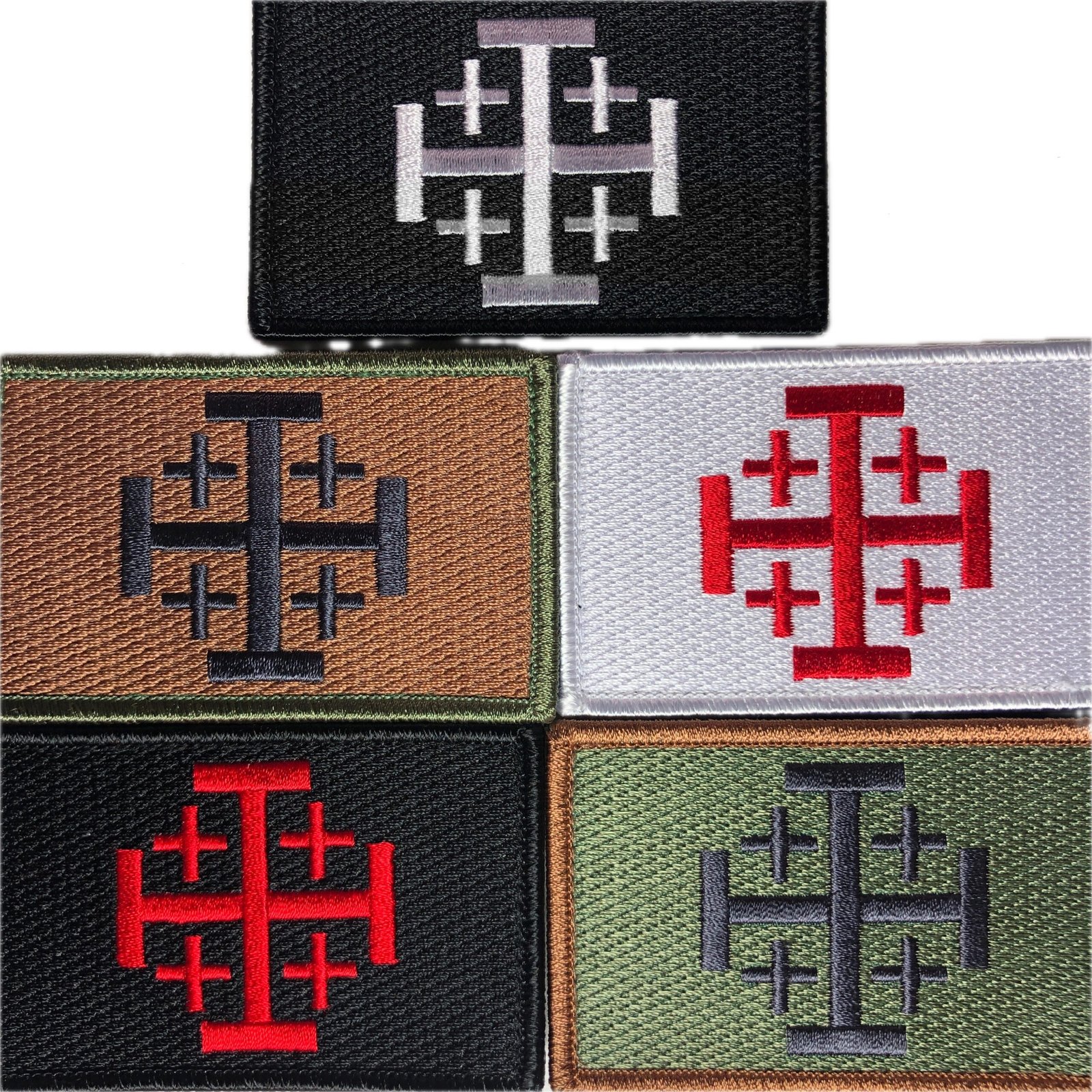 JERUSALEM CROSS Flag Patch Morale Five-fold Cross and Crosslets Heraldic Christian emblem coat of arms Jerusalem Ancient symbol Greek - Image 3