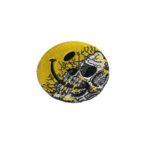 HAPPY SKULL Morale Patch - Licensed by John Maddin - Iron On or Hook and Loop - Biker Army Mean Tactical Airsoft - Smiley Yellow