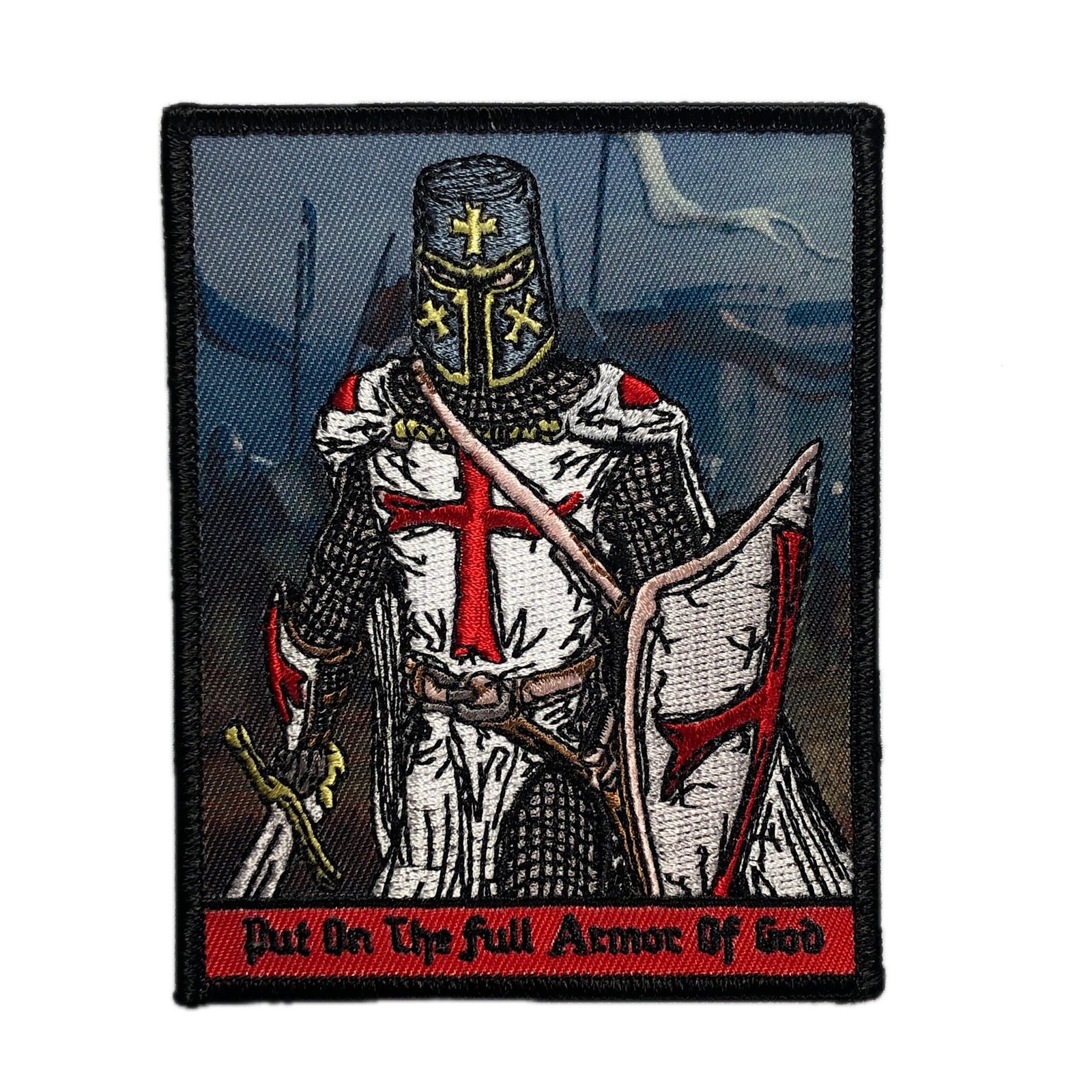 Put On The FULL ARMOR of God Tactical Patch Crusader Templar Cross Wills It Shield Christian Church Emblem in This Sign Thou Shalt Conquer