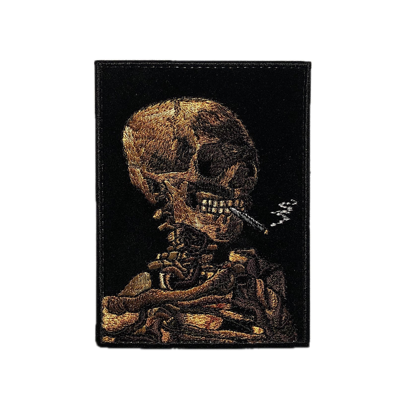 Van Gogh Skull Embroidered Patch: Artistic Morale Emblem, Skeleton with Burning Cigarette - Inspired by Dutch Painter's Timeless Vision - Image 3