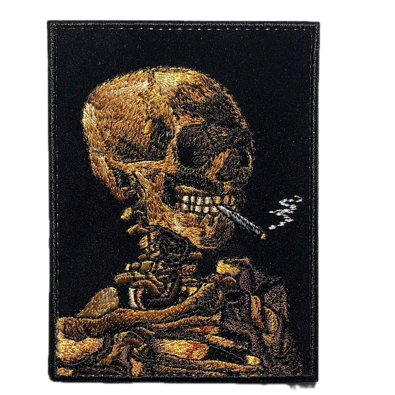 Van Gogh Skull Embroidered Patch: Artistic Morale Emblem, Skeleton with Burning Cigarette - Inspired by Dutch Painter's Timeless Vision - Image 6