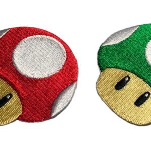 Mushroom Iron-On Patch - Embroidered Badge for Jackets - Applique with Hook and Loop - Power Up Mega Emblem