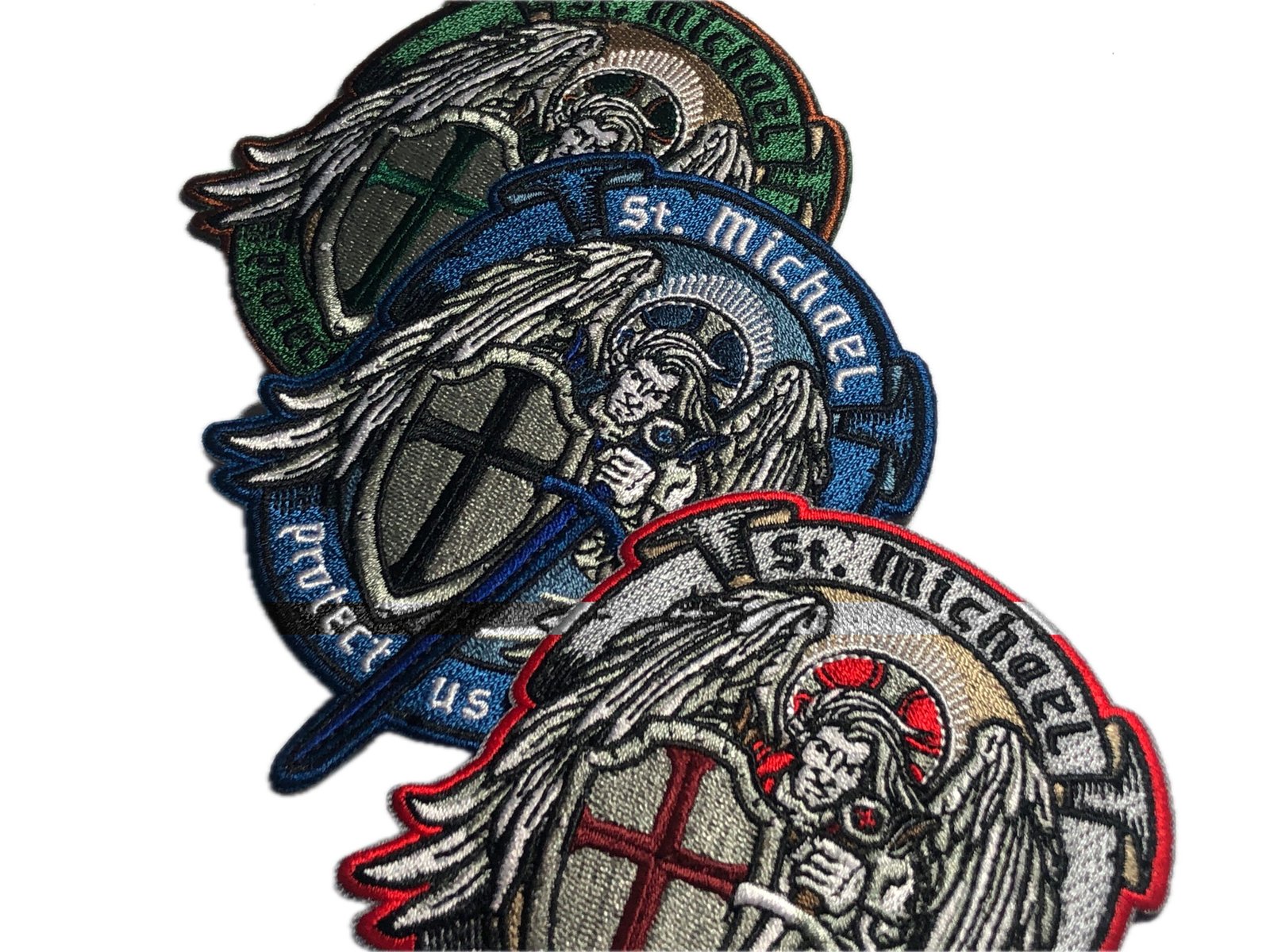 Modern SAINT MICHAEL St. Michael Protect Us Wings Tactical Patch Morale Thin BLUE Line Police Law Army Paramedic Green  Protector Sword Army