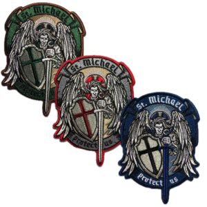 Modern SAINT MICHAEL St. Michael Protect Us Wings Tactical Patch Morale Thin BLUE Line Police Law Army Paramedic Green  Protector Sword Army