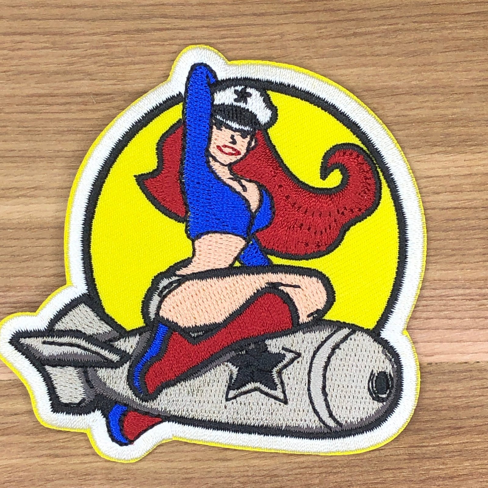 Sexy Girl Riding Bomb Pinup Bomber embroidery Army Patch Morale Airsoft Tactical Uniform Badge Bag Vest Airsoft meme funny badge black
