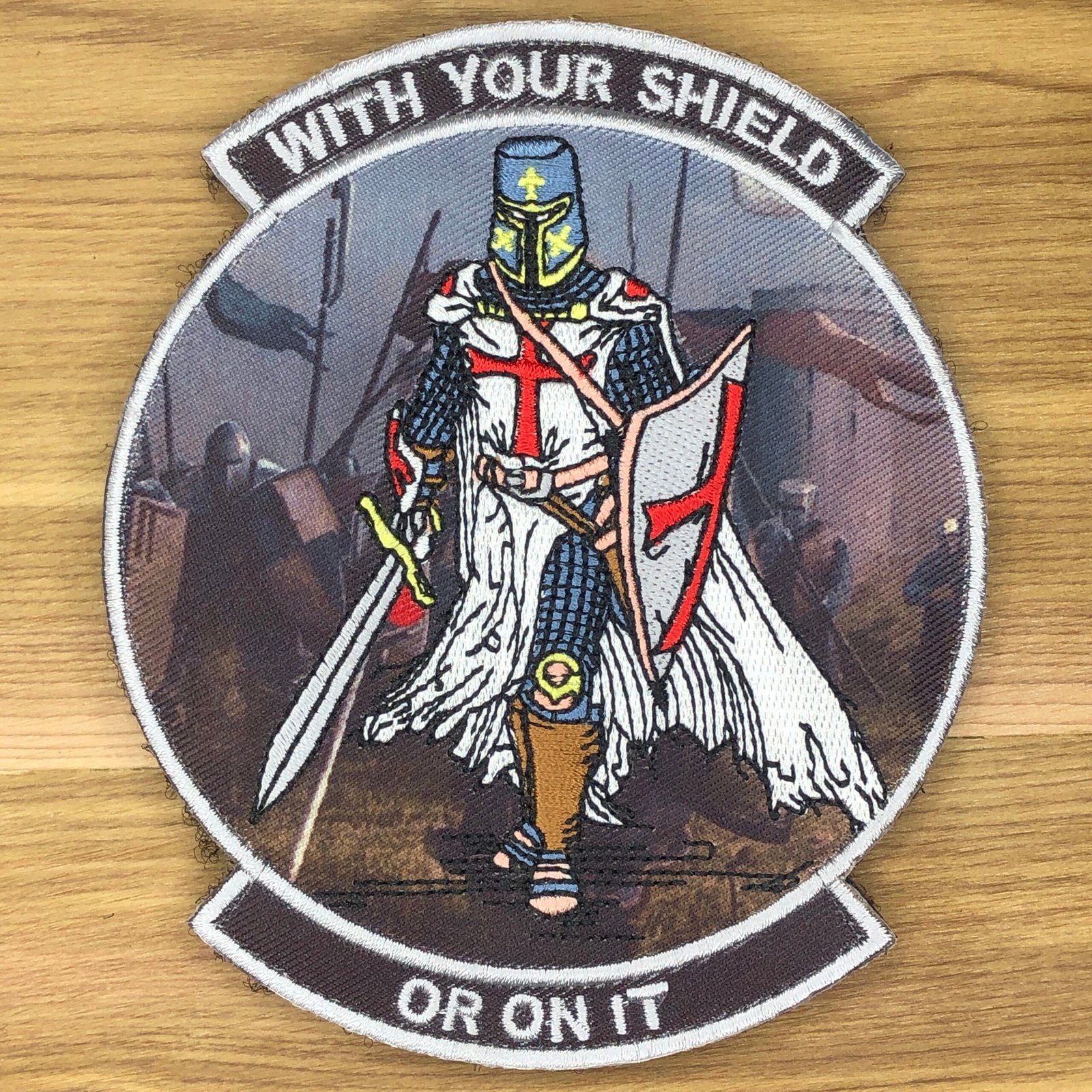 WITH YOUR SHIELD or on it Tactical Patch morale Crusader Templar Cross Wills It Shield Christian Church In this sign thou shalt conquer - Image 6