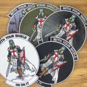 WITH YOUR SHIELD or on it Tactical Patch morale Crusader Templar Cross Wills It Shield Christian Church In this sign thou shalt conquer
