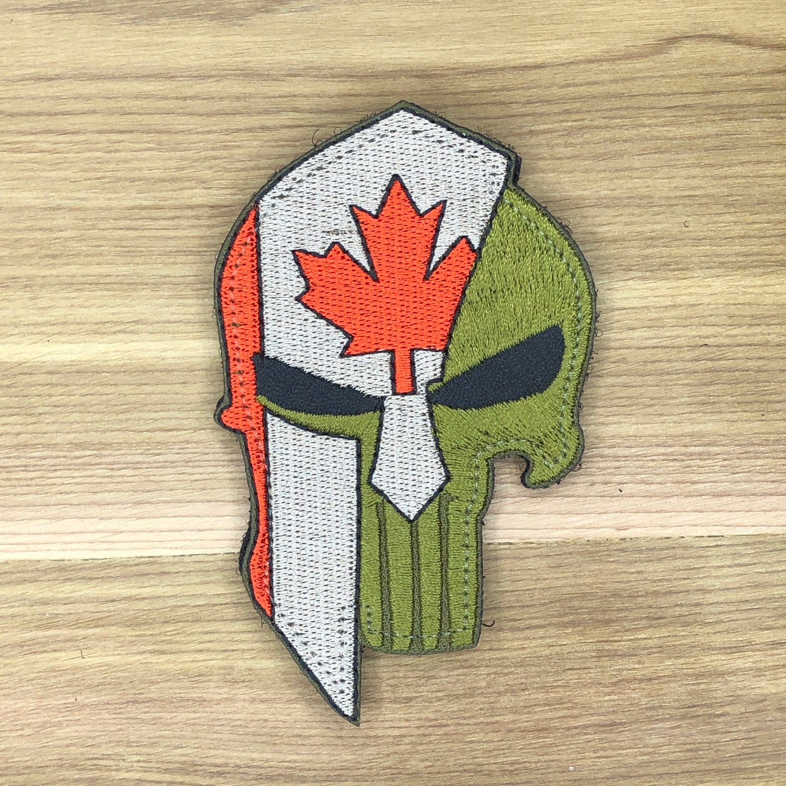 Canadian SKULL Spartan Punishe Helmet Flag Tactical Patch Morale Police Army Roman Maple Red Firefighter Medic Paramedic Subdued mean eye