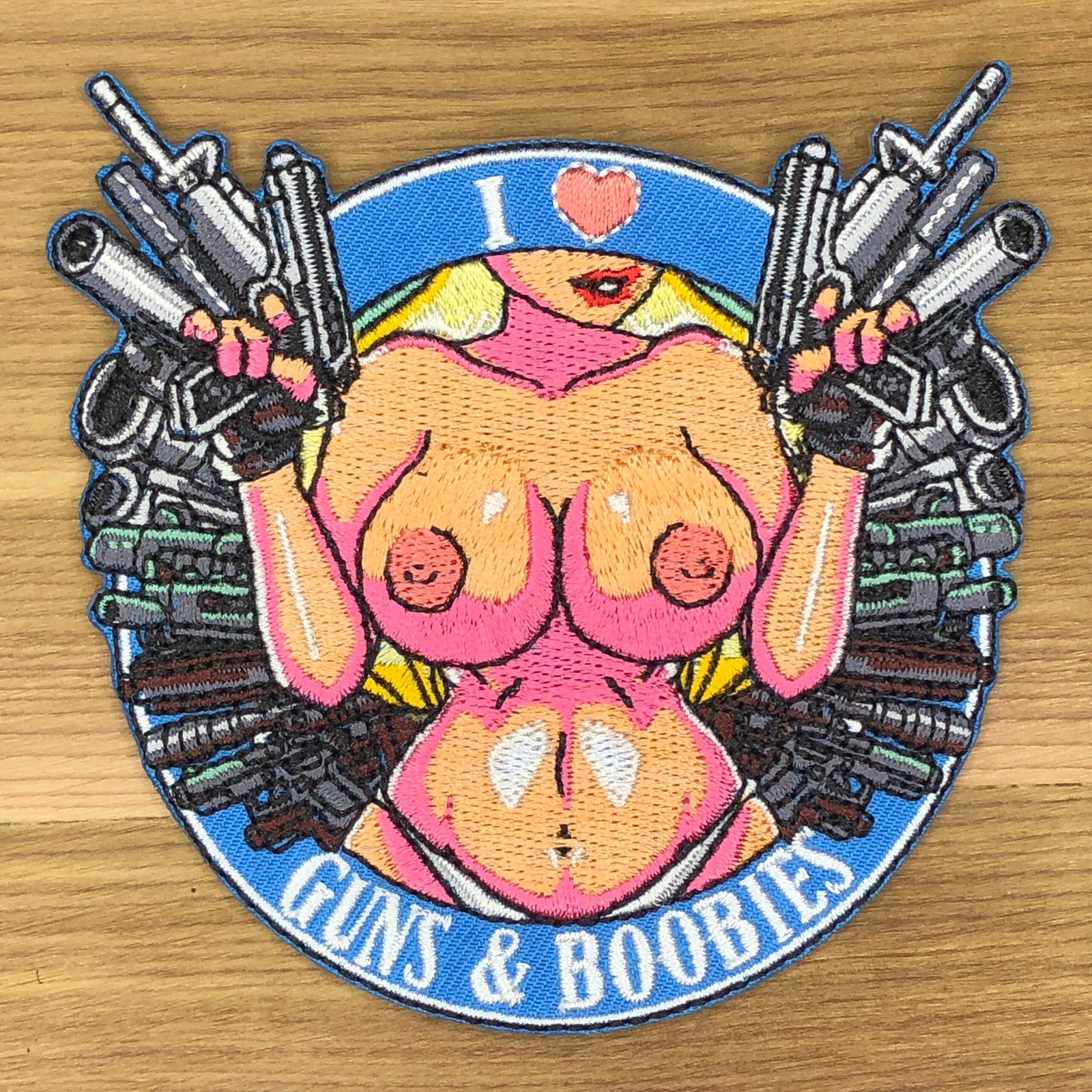 I love GUNS and BOOBIES Patch Morale Army Green 2nd Brew Coffeine Amendment Heart Tactical Java Pistol AR15 C8H10N4O2 Grenade